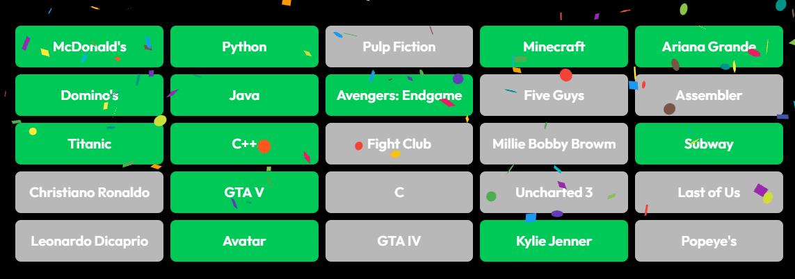 Generated Bingo Card Example